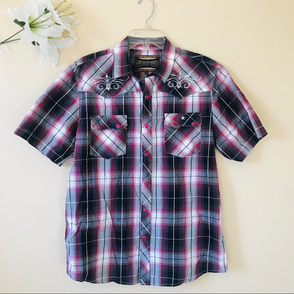 Pearl Snap Western Plaid Shirt-L